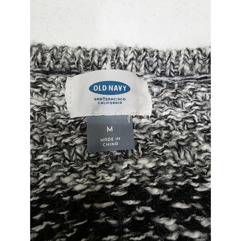 Old Navy Womens Medium Black White Geometric Fringe Open Front Cardigan Sweater - Picture 3 of 10